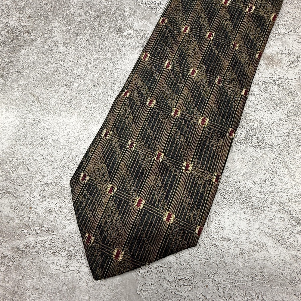 TODAY'S MAN Silk Tie Mens One Size Brown Plaid Jacquard Made In Italy Necktie